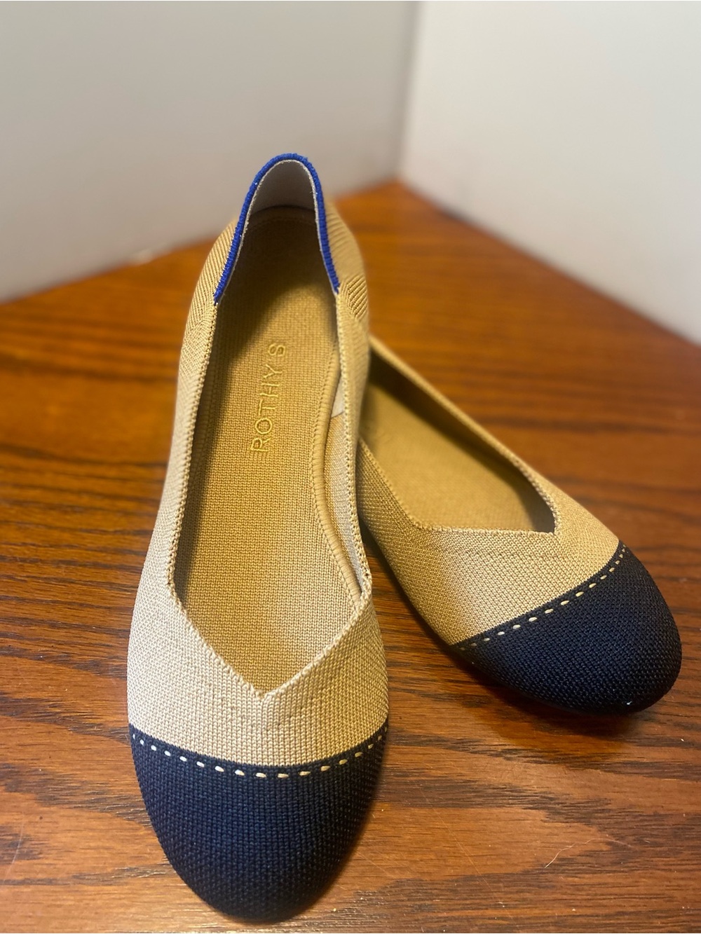 Rothy's Two-Tone Tan and Black Knit Ballet Flats